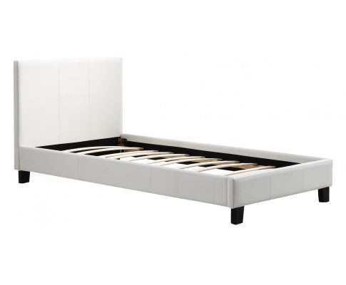 SINGLE WILHELMINA LEATHERETTE BED FRAME - WHITE
