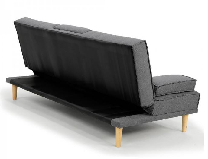 GLADYS 3 SEATER FABRIC SOFA BED WITH CUP HOLDERS - DARK GREY