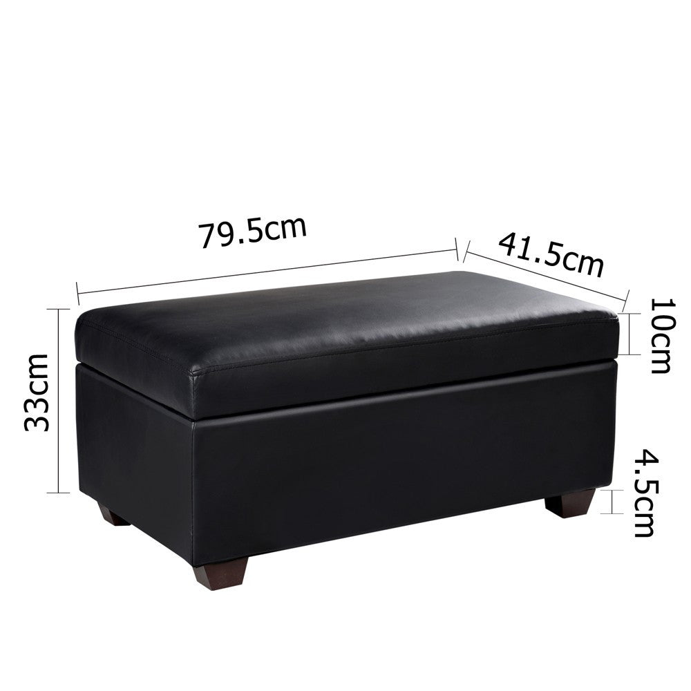 AMARIS LEATHERETTE STORAGE OTTOMAN (OTM-SOFA2-22-BK) -380(H) X 795(W) - BLACK