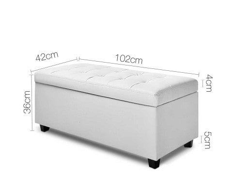 MARTINEZ UPHOLSTERED LEATHERETTE STORAGE OTTOMAN - 360(H) X 1020(L) - WHITE