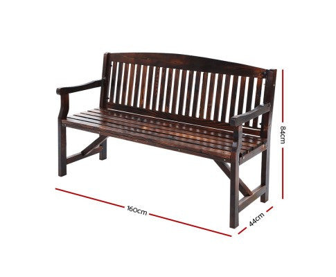 GANY OUTDOOR 3 SEATER OUTDOOR BENCH WITH ARMREST -840(H) X 1600(W)- CHARCOAL LACQUER