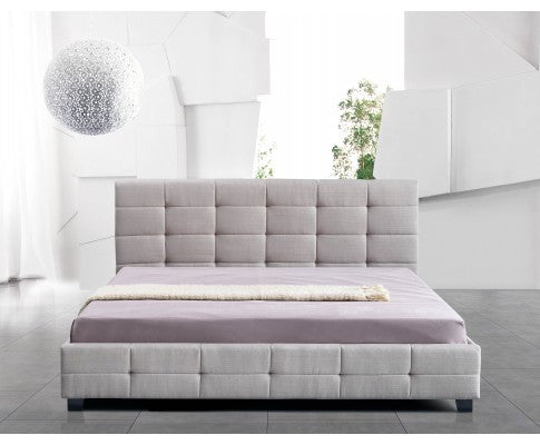 KING DELUXE FABRIC BED FRAME WITH TUFTED HEADBOARD - BEIGE