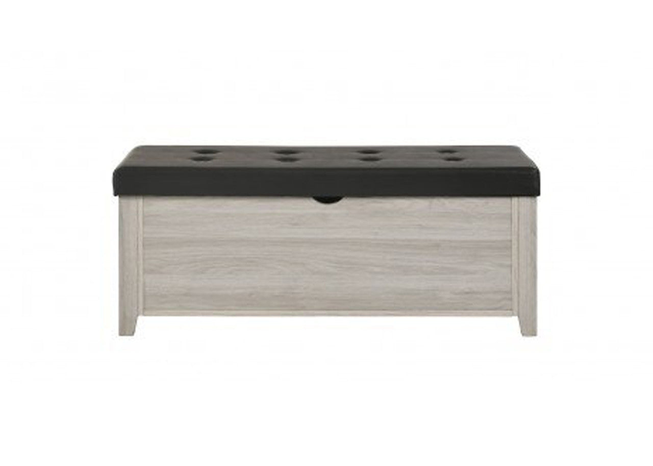 HILTON BLANKET BOX OTTOMAN STORAGE WITH LEATHER UPHOLSTERY - WHITEWASH