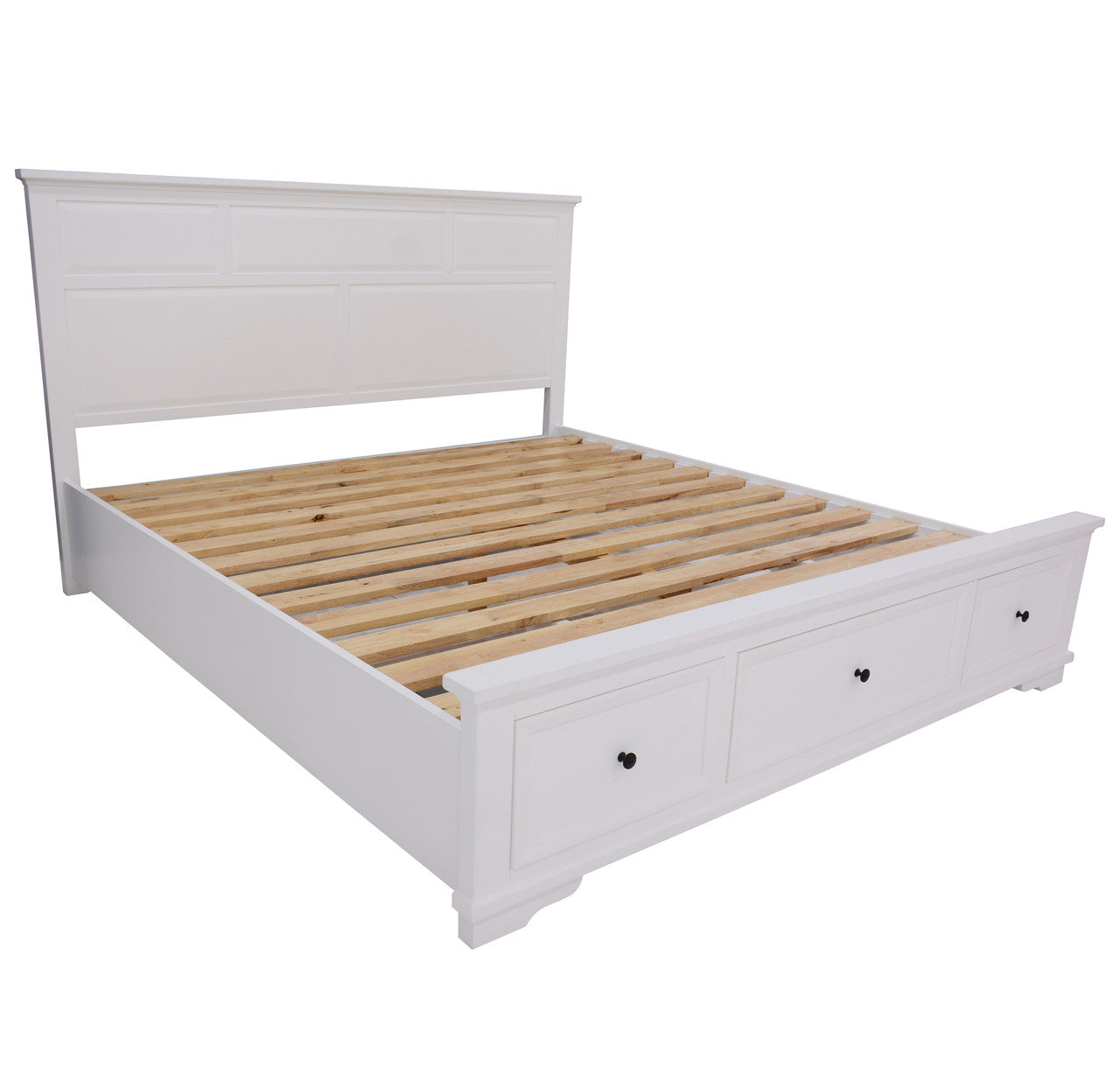 QUEEN CHANELLE BED PANEL BED WITH FOOTEND STORAGE DRAWERS (22-9-5-14-14-1) - WHITE