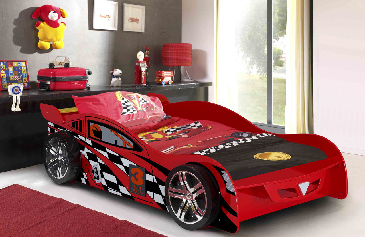 KING SINGLE BRISBANE NIGHT RACER RACING CAR BED - RED