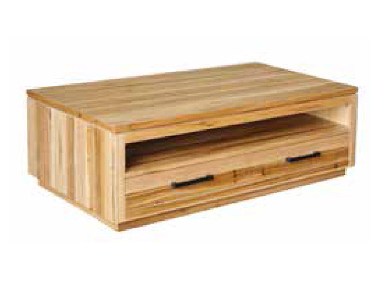MELRILLE 2 DRAWER COFFEE TABLE - 430(H) x 1300(W) x 700(D) - WORMY CHESTNUT