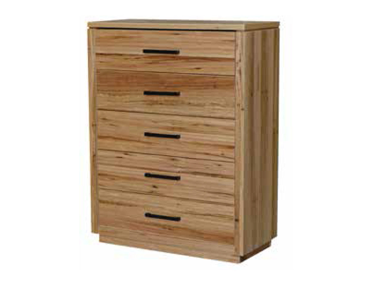MELRILLE 5 DRAWER TALLBOY - 1135(H) x 860(W) x 400(D) - WORMY CHESTNUT