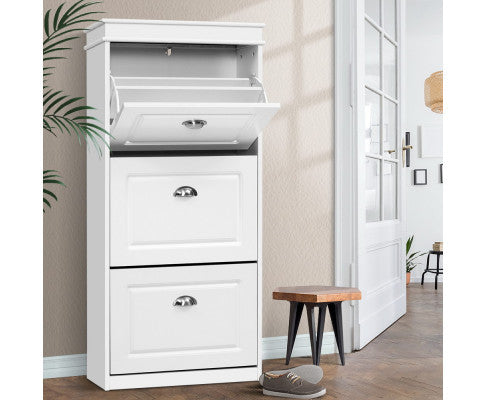 REGULUS SHOE CABINET STORAGE RACKS WITH 3 COMPARTMENTS - WHITE