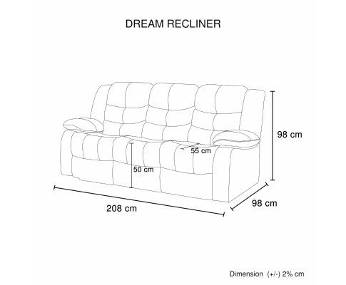 HANNY 3 SEATER BONDED LEATHER RECLINER - BROWN