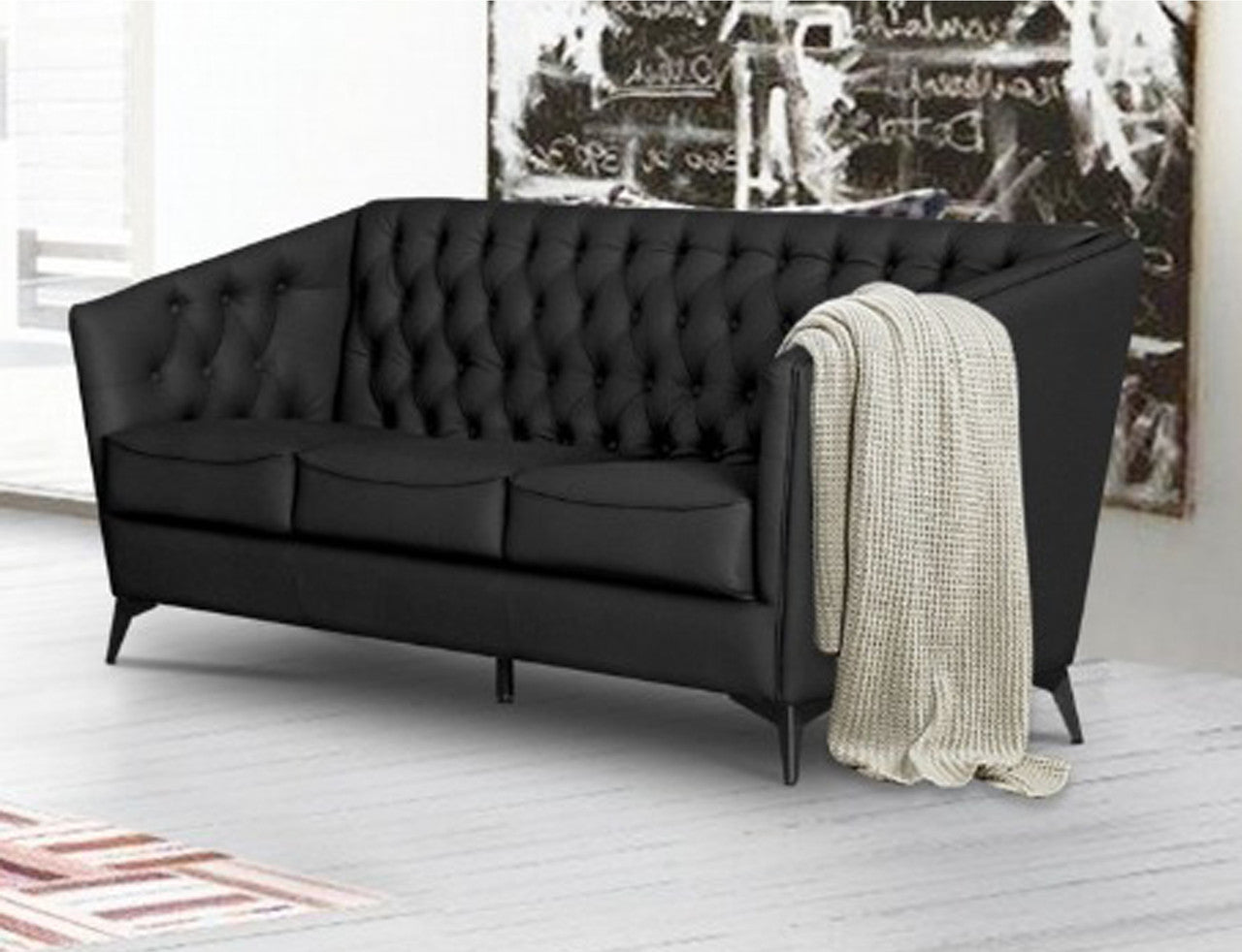 TRIBECA 3 SEATER LEATHERETTE SOFA - BLACK