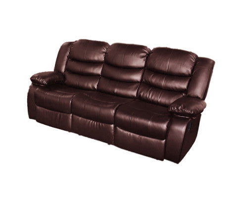 HANNY 3 SEATER BONDED LEATHER RECLINER - BROWN