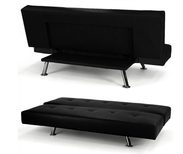 JENKINS 3 SEATER LEATHERETTE CLICK CLACK SOFA BED - BLACK
