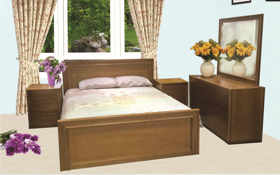 MOSMAN DOUBLE OR QUEEN 5 PIECE (DRESSER) BEDROOM SUITE -LIGHT BROWN