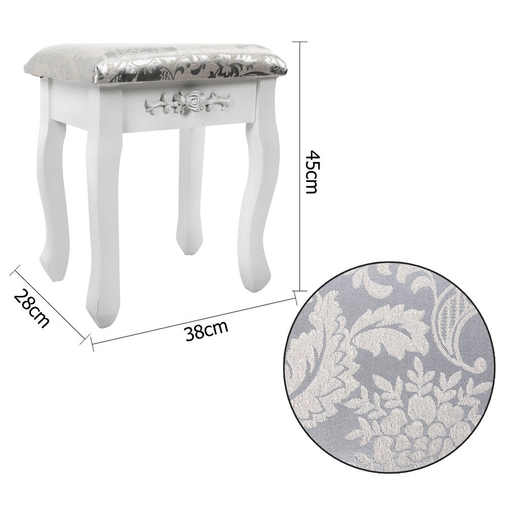 ERIN LUXURY DRESSING TABLE WITH MIRROR & STOOL WITH 7 DRAWERS (DRESS-TAB-7D-AB) - FULLY ASSEMBLED MODEL - (MODEL 5-12-12-1) - 1460(H) X 1020(W) - WHITE