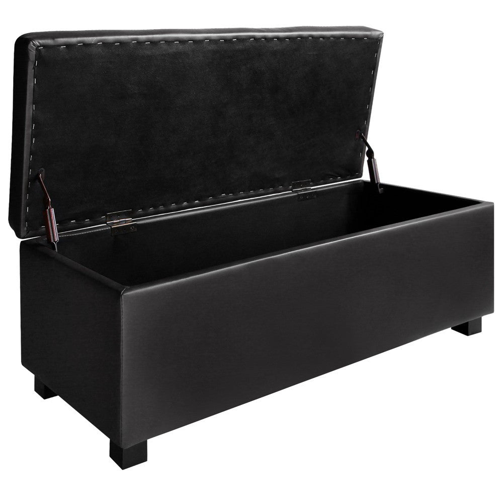SWISS LARGE LEATHERETTE OTTOMAN CHEST BOX FOOT STOOL (OTM-L2-BK) - 380(H) X 1015(W)- BLACK
