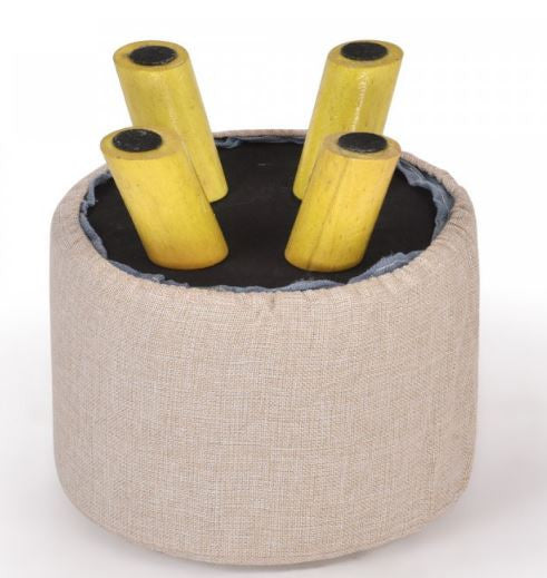 ORLAND FABRIC UPHOLSTERED ROUND OTTOMAN - 270(H) X 280(DIA) -BEIGE