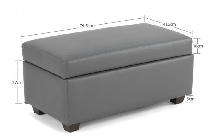 BENEDICTA MEDIUM LEATHERETTE UPHOLSTERED OTTOMAN - 430(H) X 800(L) -GREY