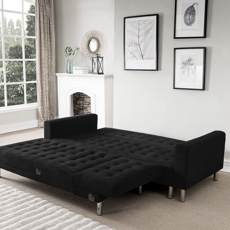 MACSUEDE CORNER SUEDE SOFA BED WITH CHAISE - BLACK
