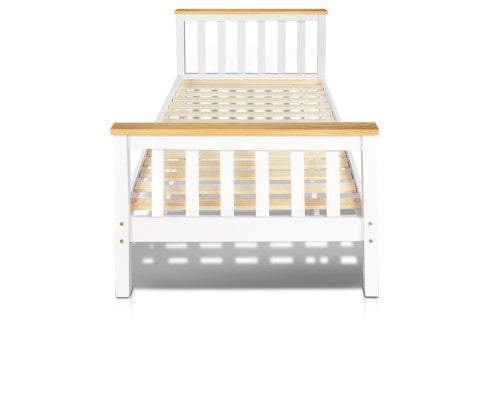 SINGLE LAWRENCE SOLID TIMBER BED FRAME - WHITE (TWO TONE)