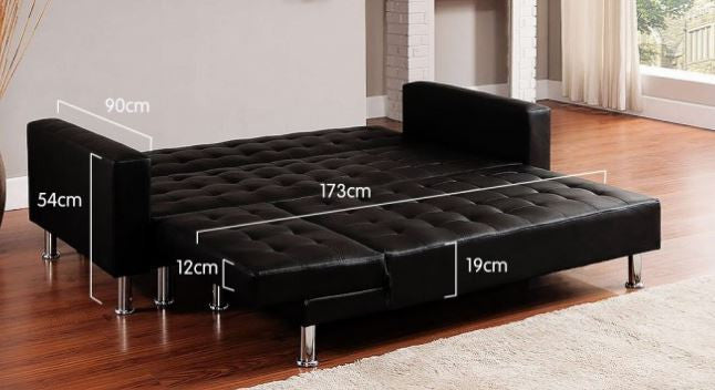 BOROUGH 5 SEATER LEATHERETTE SOFA BED WITH CHAISE (LF) - BLACK
