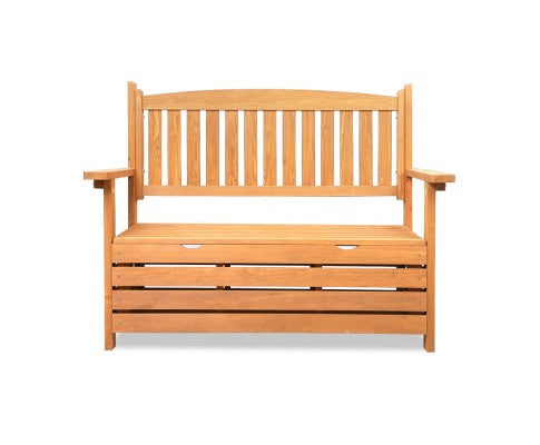 ZAIN 2 SEATER WOODEN OUTDOOR STORAGE BENCH (1145W) - NATURAL
