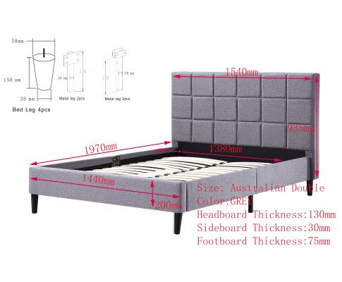 DELUXE DOUBLE FABRIC BED FRAME- GREY