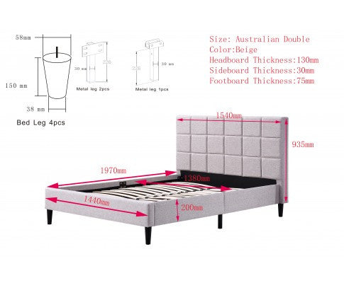DELUXE DOUBLE FABRIC BED FRAME- BEIGE