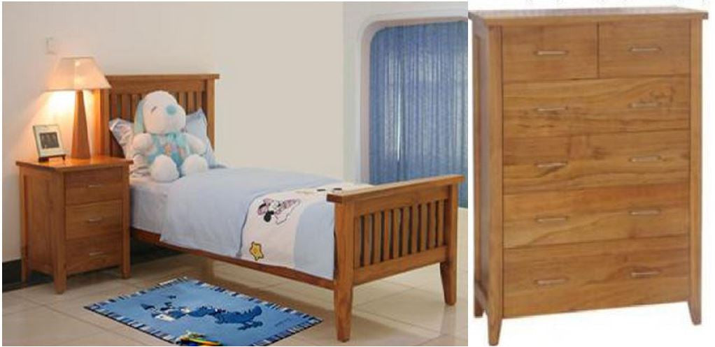 DAKOTA SINGLE 3 PIECE BEDROOM SUITE WITH 6 DRAWER TALLBOY ( MODEL - 4-5-22-15-14-16-15-18-19) - CHESTNUT OR WALNUT