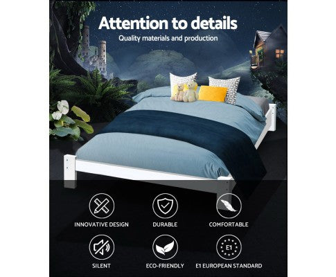 QUEEN BELINDA WOODEN DOONER / PLATFORM BED FRAME - WHITE