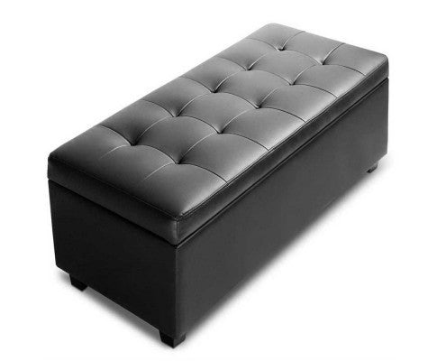 MARTINEZ UPHOLSTERED LEATHERETTE STORAGE OTTOMAN - 360(H) X 1020(L) - BLACK