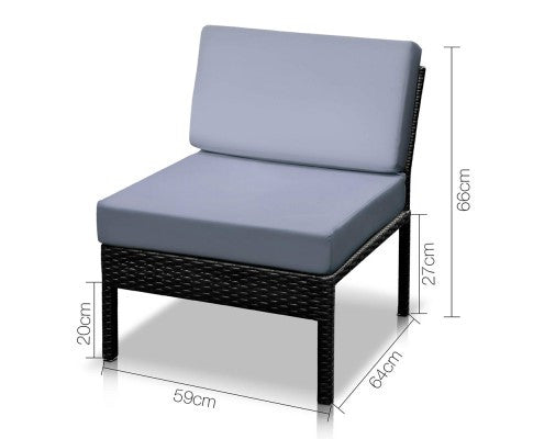 NIEL STACKABLE 6 PCS BLACK WICKER RATTAN 5 SEATER OUTDOOR LOUNGE SET GREY