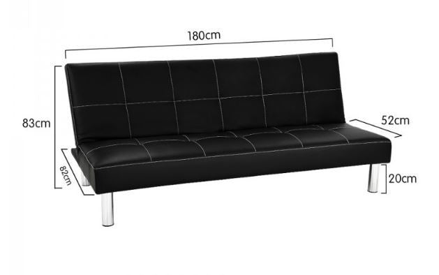 LANCASTER 3 SEATER LEATHERETTE SOFA BED - BLACK