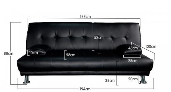 LEEBRAND 3 SEATER LEATHERETTE SOFA BED - BLACK