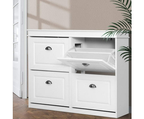 REGULUS SHOE CABINET STORAGE RACKS WITH 4 COMPARTMENTS - WHITE