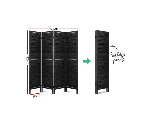 ROLLY ROOM DIVIDER PRIVACY SCREEN FOLDABLE 4 PARTITION STAND - BLACK