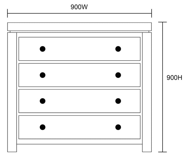 OZARK (AUSSIE MADE) 4 DRAWER LOWBOY - 900(H) x 900(W) - ASSORTED PAINTED COLOURS