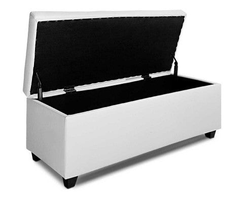 MARTINEZ UPHOLSTERED LEATHERETTE STORAGE OTTOMAN - 360(H) X 1020(L) - WHITE