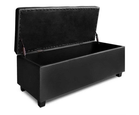 MARTINEZ UPHOLSTERED LEATHERETTE STORAGE OTTOMAN - 360(H) X 1020(L) - BLACK