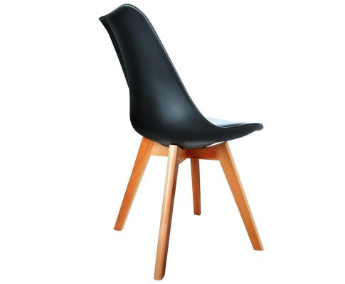 DASH SET OF 4 DINING CHAIR - LEATHERETTE SEAT - BLACK / BEECH