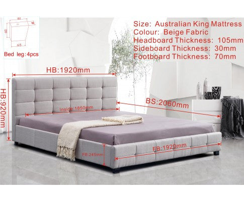 KING DELUXE FABRIC BED FRAME WITH TUFTED HEADBOARD - BEIGE