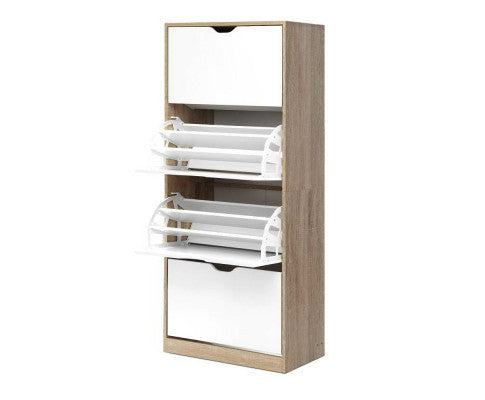 STEFAN SHOE CABINET STORAGE RACKS WITH 4 COMPARTMENTS - TWO TONE
