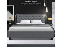 DOUBLE FABRIC GAS-LIFT STORAGE BED FRAME WITH TUFTED HEADBOARD - GREY