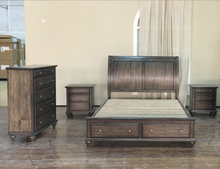 RUDEN KING 4 PIECE TALLBOY BEDROOM SUIT (8221) BED WITH 2 FOOTEND DRAWERS (MODEL - 7-5-15-18-7-9-1) - BURNISHED CHERRY