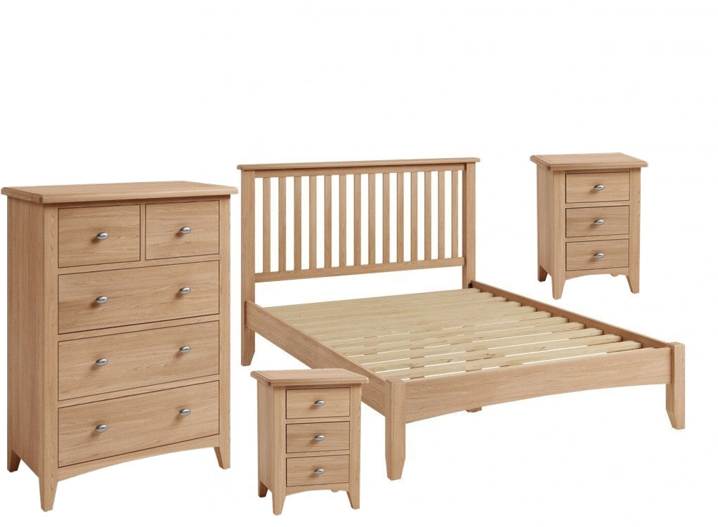 ELEGANCE DOUBLE OR QUEEN 4 PIECE TALLBOY OAK BEDROOM SUITE -(7-1-15) - LIGHT OAK