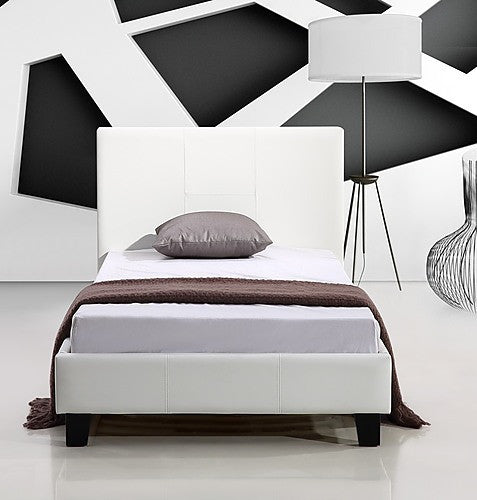 SINGLE WILHELMINA LEATHERETTE BED FRAME - WHITE
