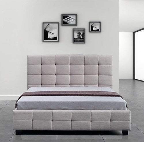 QUEEN ALFRIK LINEN FABRIC DELUXE BEDFRAME - BEIGE