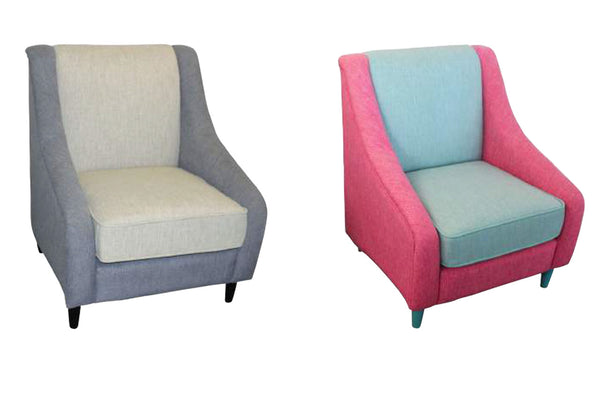 PORTLAND 2 TONE FABRIC ARM CHAIR - LIGHT CHARCOAL/STONE OR PINK/BLUE