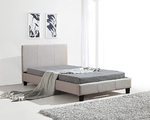KING SINGLE AEGISTHUS FABRIC DELUXE BED FRAME - BEIGE