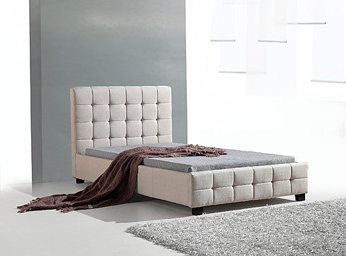 KING SINGLE ALPHONSE FABRIC DELUXE BED FRAME - BEIGE