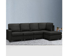 FINLAY 5 SEATER FABRIC LOUNGE SUITE - DARK GREY